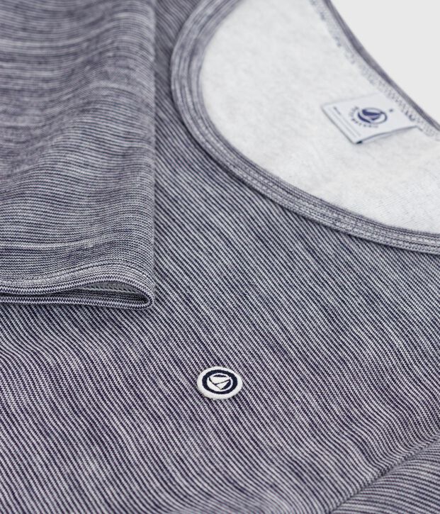 Camiseta de manga larga de lana y algod&oacute;n a rayas para mujer azul/blanco