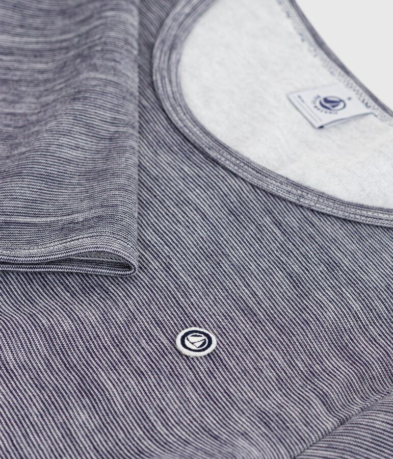 Camiseta de manga larga de lana y algod&oacute;n a rayas para mujer azul/blanco