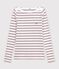 Camiseta de manga larga de algod&oacute;n a rayas con cuello almirante para mujer blanco/rojo