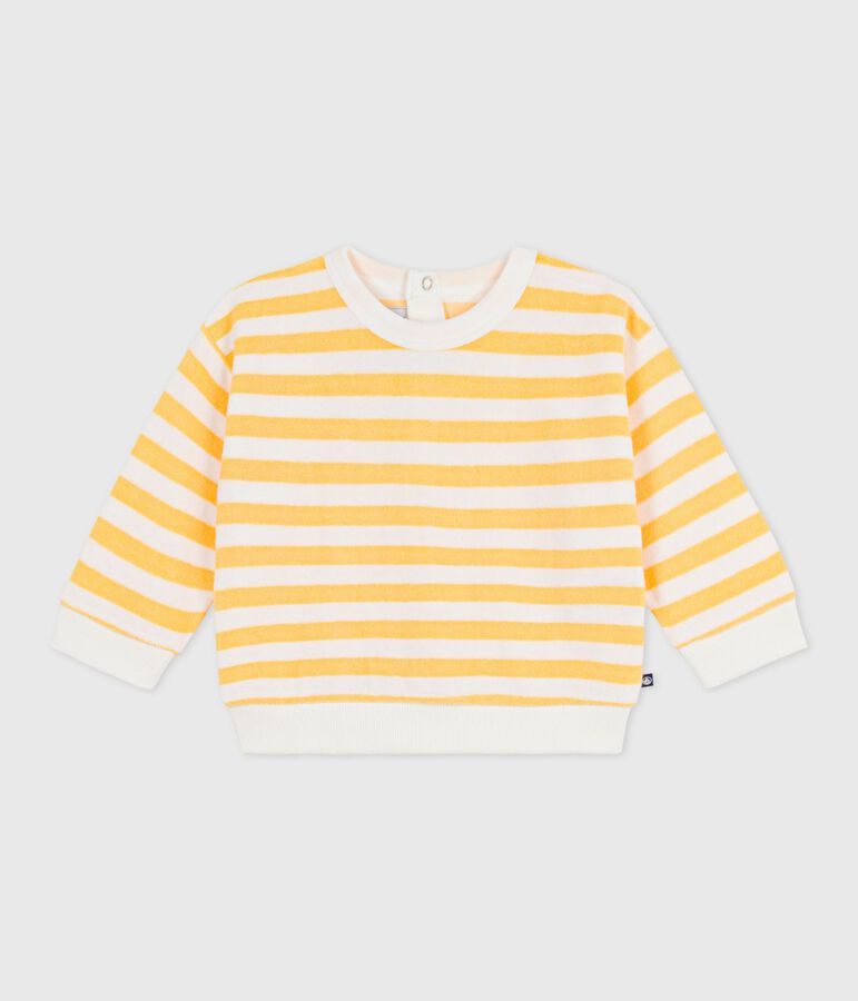 Sudadera de algod&oacute;n a rayas con capucha para beb&eacute; amarillo/blanco
