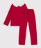 Pijama infantil liso de pana con collar&iacute;n rojo