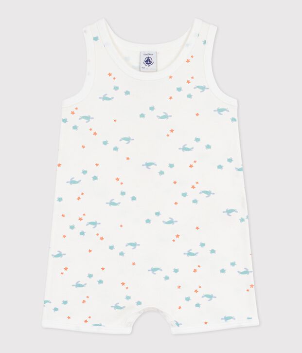 Mono corto sin mangas de algod&oacute;n con estampado de tortugas para beb&eacute; blanco/multicolor