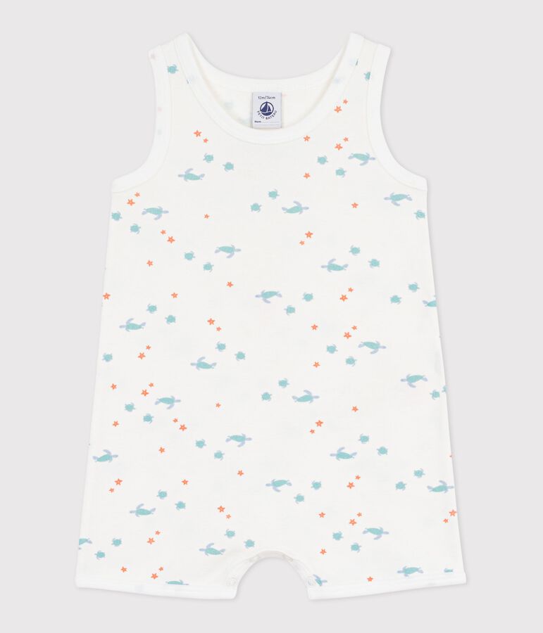 Mono corto sin mangas de algod&oacute;n con estampado de tortugas para beb&eacute; blanco/multicolor