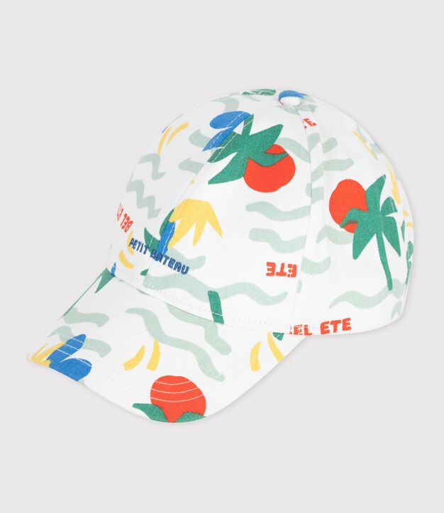 Sombrero infantil de algod&oacute;n con estampado de palmeras crudo/multicolor