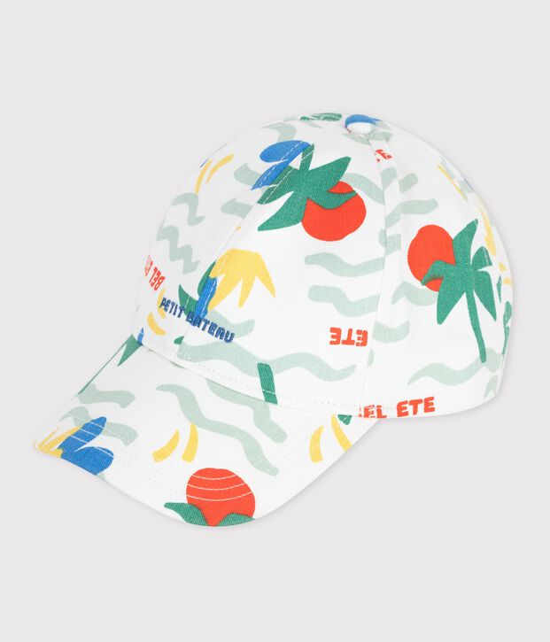 Sombrero infantil de algod&oacute;n con estampado de palmeras crudo/multicolor