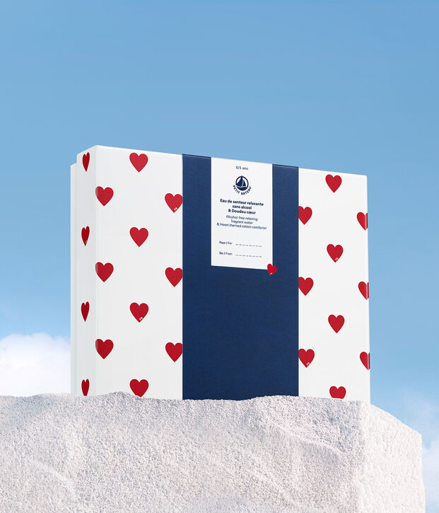 Caja regalo perfume beb&eacute; 50ml y peluche coraz&oacute;n blanco/blanco