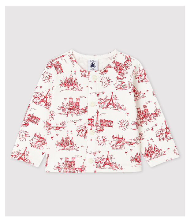 Rebeca de felpa estampada de beb&eacute; ni&ntilde;a blanco/rojo