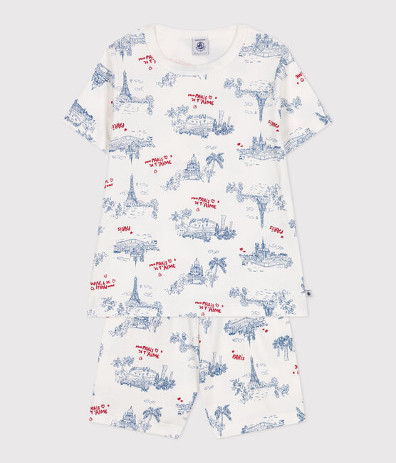Pijama infantil corto de algodón con estampado de París blanco MARSHMALLOW/blanco MULTICO