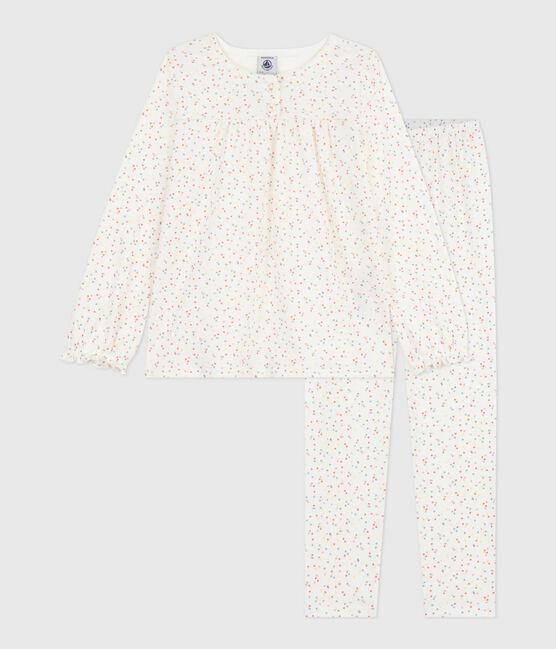 Pijama infantil de algodón con estampado de lunares blanco MARSHMALLOW/blanco MULTICO