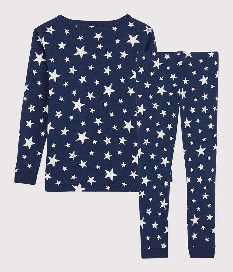 Pijama snugfit de estrellas de algod&oacute;n de ni&ntilde;o azul MEDIEVAL/blanco MARSHMALLOW