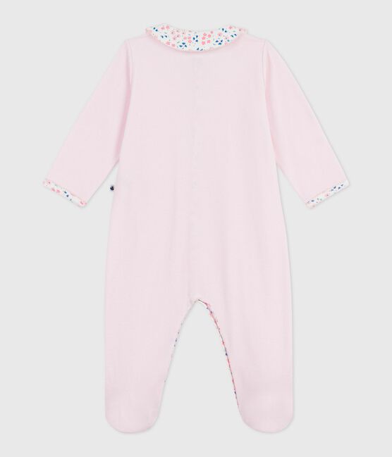 Pijama liso de terciopelo con cuello para bebé rosa BARELY