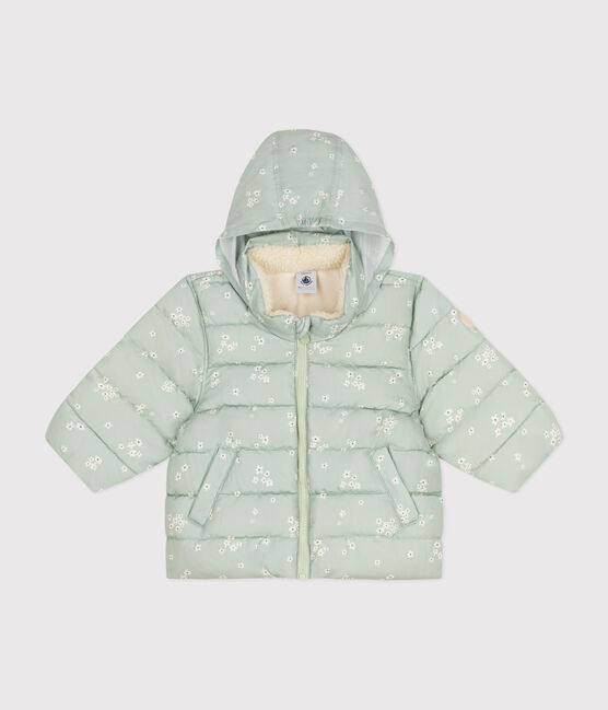 Plumífero estampado con capucha plegable para bebé verde HERBIER/blanco MULTICO