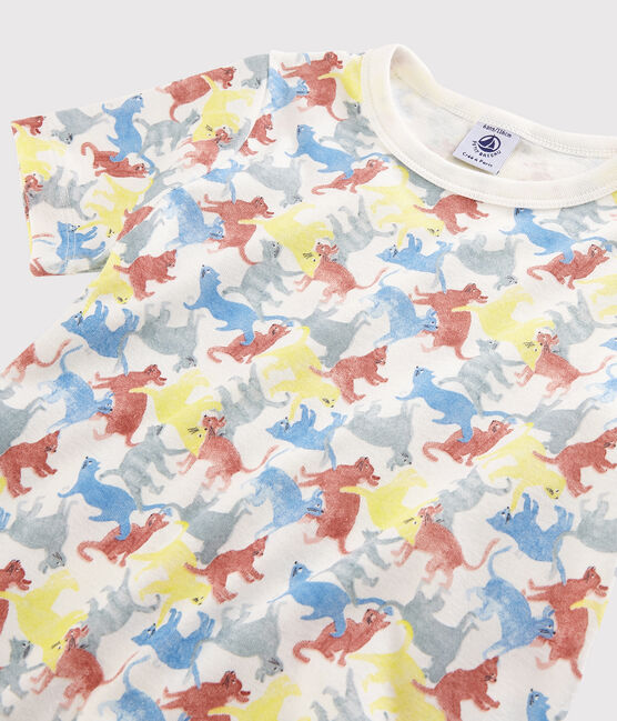 Pijama con estampado de gatos de algodón ecológico de niño blanco MARSHMALLOW/blanco MULTICO