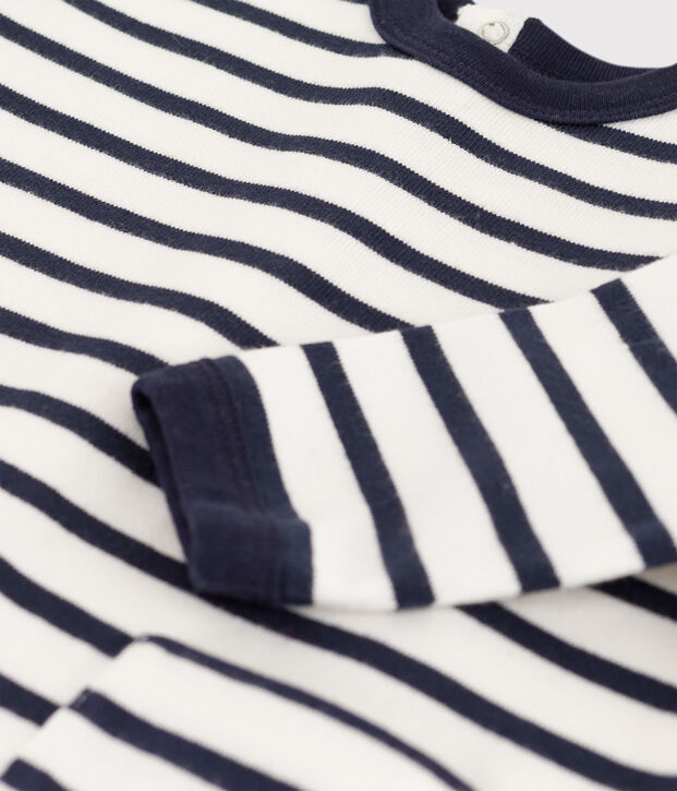 Mono de punto grueso con rayas marineras para beb&eacute; blanco/azul