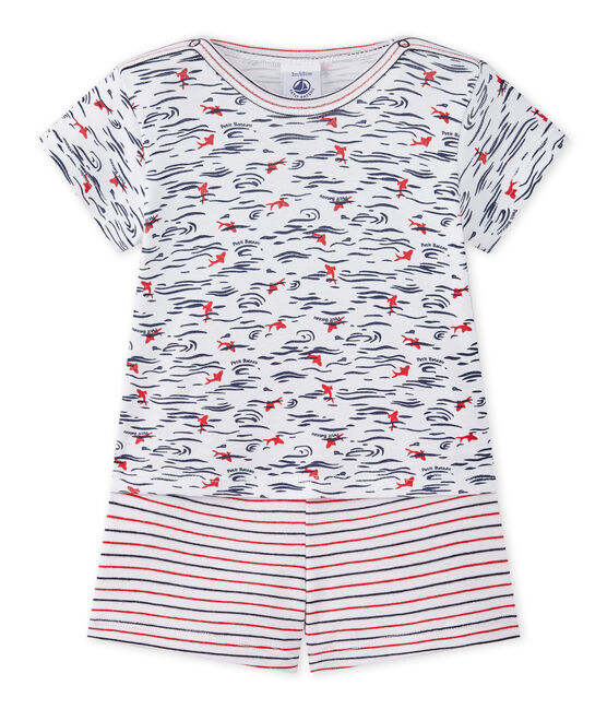 Pijama corto de dos piezas para bebé niño blanco ECUME/blanco MULTICO