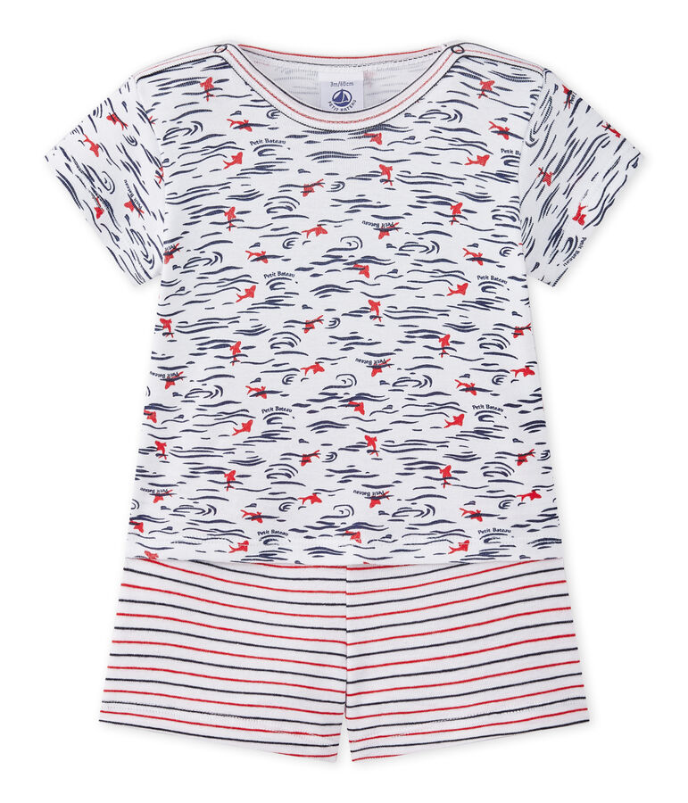 Pijama corto de dos piezas para beb&eacute; ni&ntilde;o blanco/multicolor