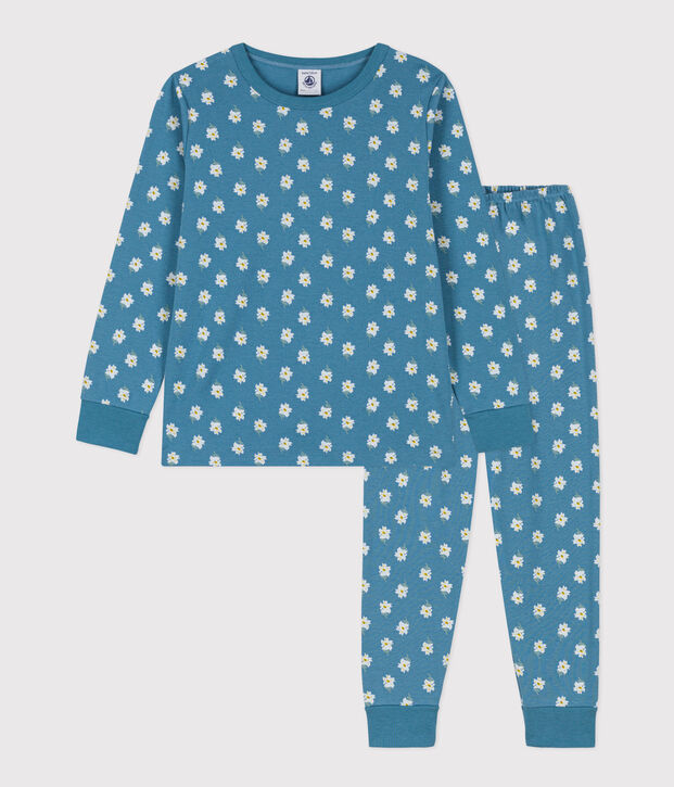 Pijama de algod&oacute;n con flor para ni&ntilde;a azul/multicolor
