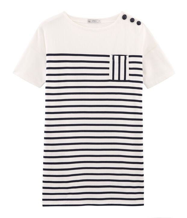Vestido manga corta para mujer blanco/azul