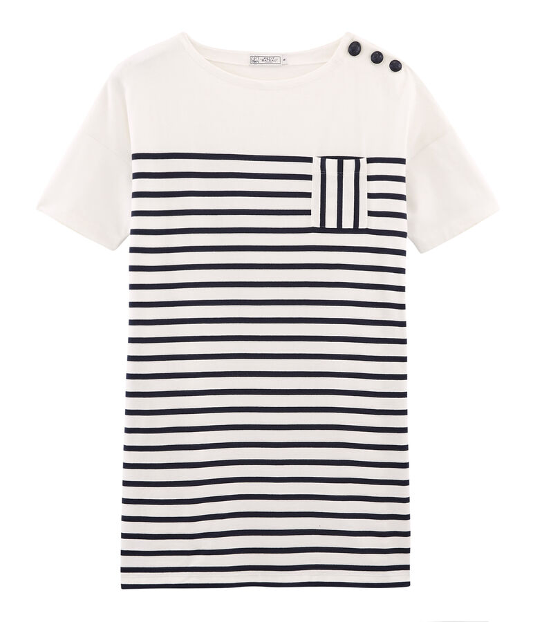 Vestido manga corta para mujer blanco MARSHMALLOW/azul SMOKING