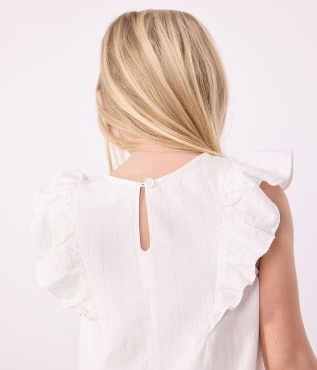 Vestido infantil de algod&oacute;n de manga corta blanco/gris