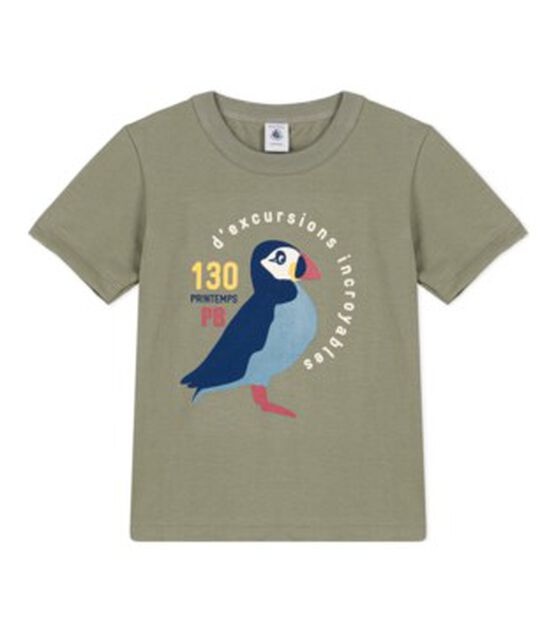 Camiseta de algodón de manga corta para niño verde MARECAGE