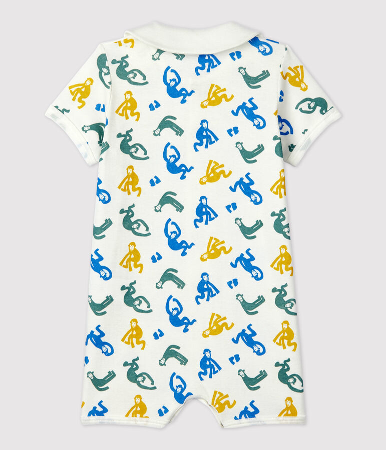 Pelele corto con monos fosforescentes de algod&oacute;n de beb&eacute; blanco MARSHMALLOW/blanco MULTICO