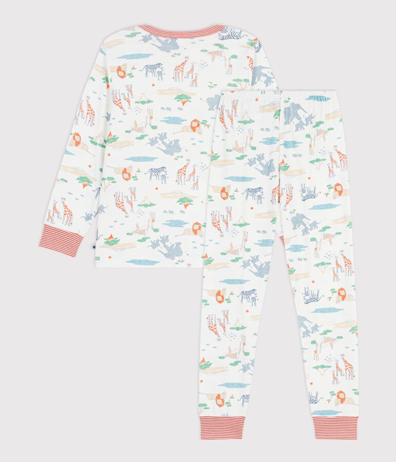 Pijama infantil de algod&oacute;n con estampado de sabana blanco/multicolor