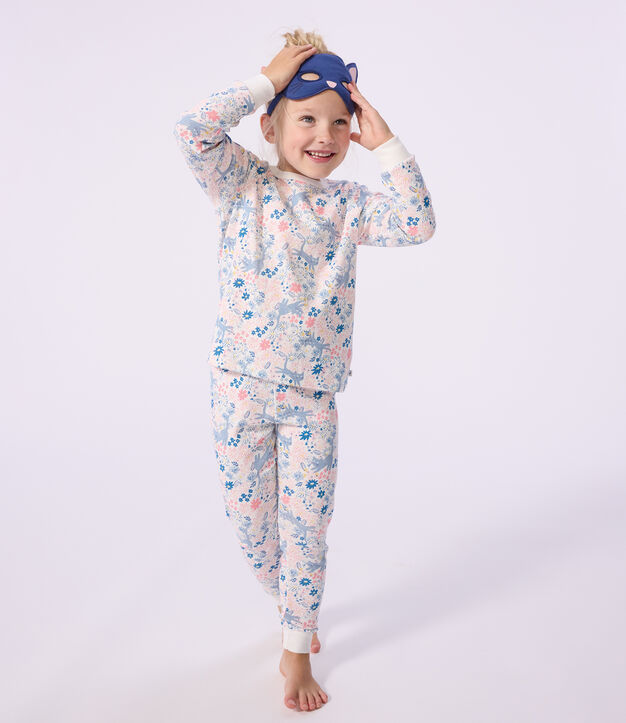 Pijama infantil tipo disfraz de algod&oacute;n con estampado de flores blanco/multicolor