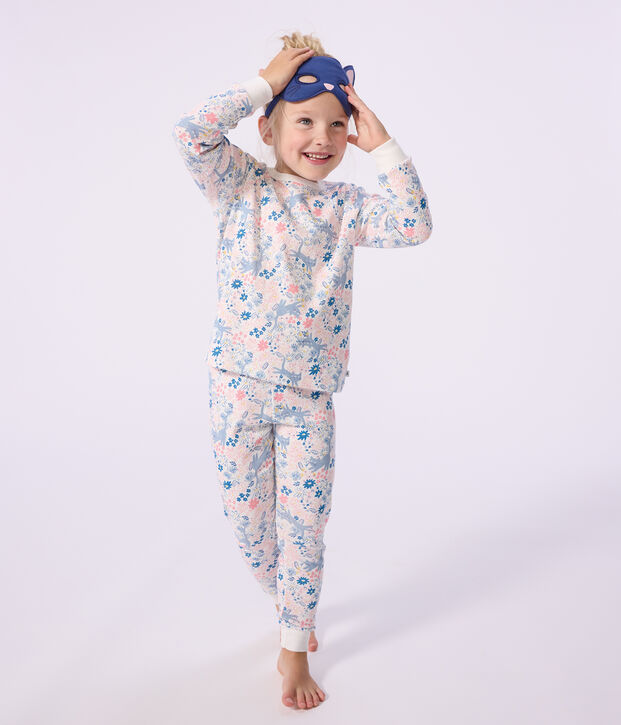 Pijama infantil tipo disfraz de algod&oacute;n con estampado de flores blanco/multicolor