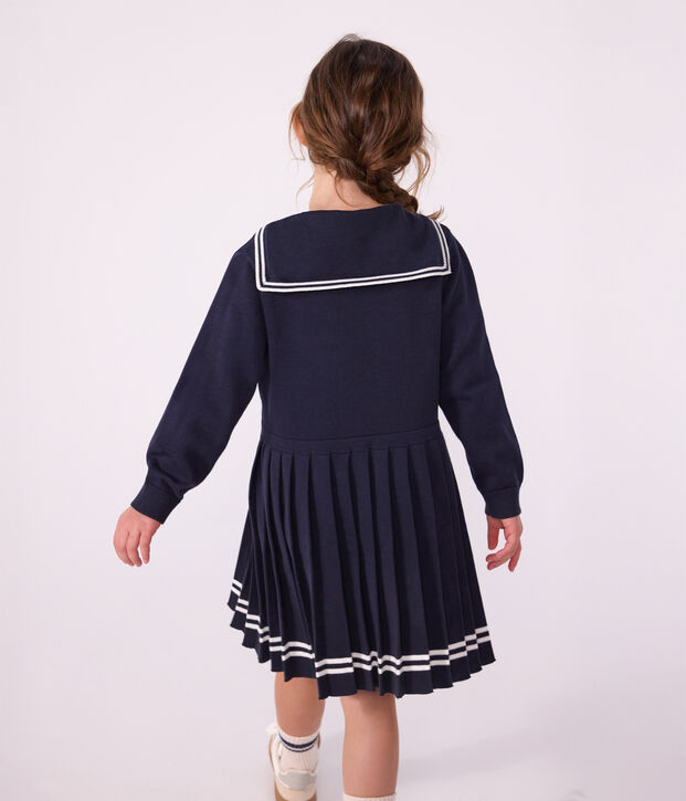 Vestido infantil liso de manga larga de algod&oacute;n SMOKING