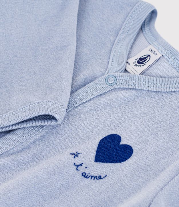 Pijama de terciopelo liso con estampado para beb&eacute; azul