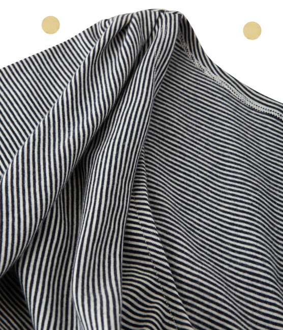 Robe longue femme à manches longues. Petit bateau x Marie-Agnès Gillot azul SMOKING/beige COQUILLE