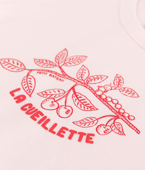 Camiseta infantil de manga corta de algodón con estampado rosa FLEUR