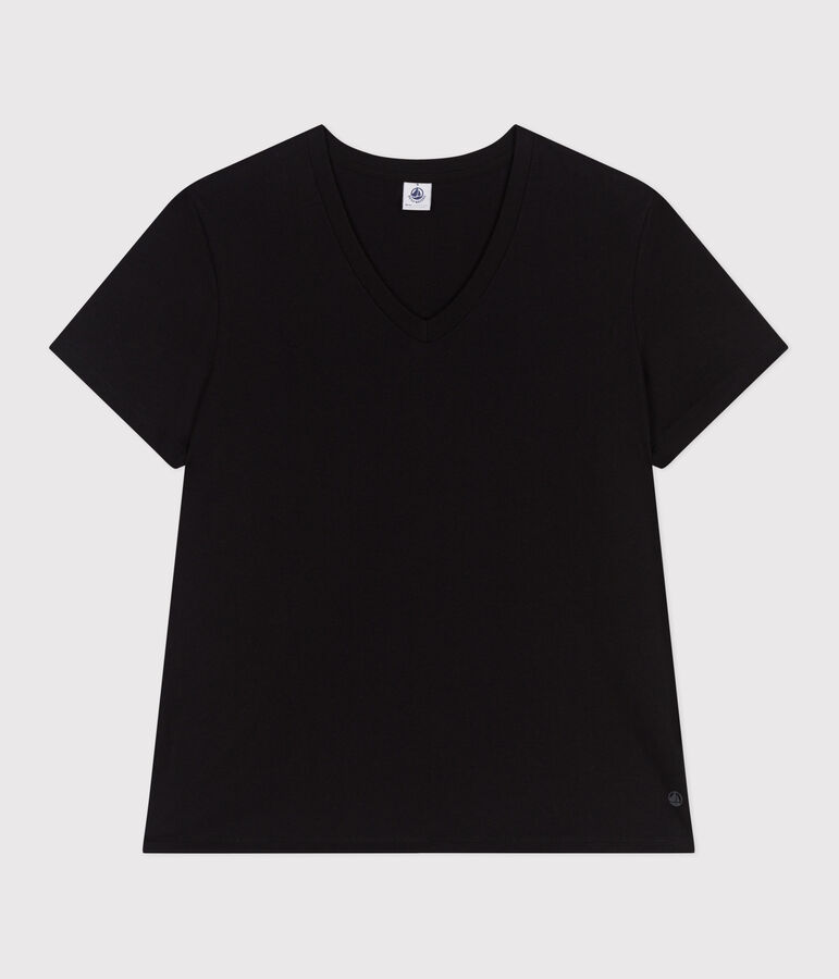 Camiseta Recta de algod&oacute;n liso para mujer negro