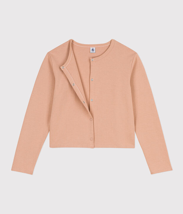 C&aacute;rdigan de algod&oacute;n grueso con botones de presi&oacute;n para mujer beige