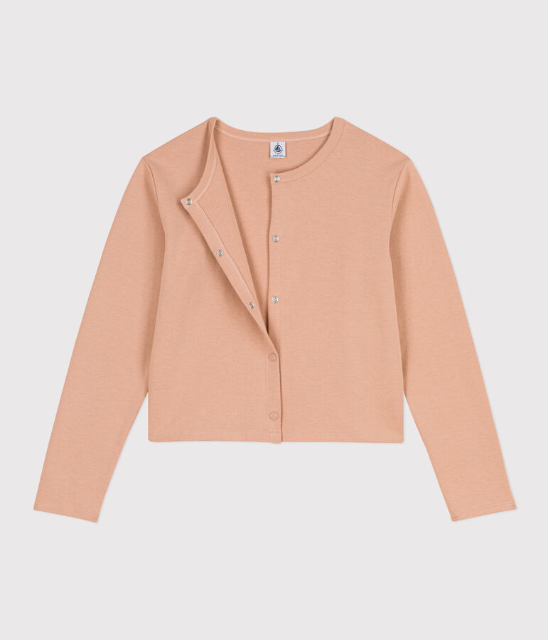 C&aacute;rdigan de algod&oacute;n grueso con botones de presi&oacute;n para mujer beige