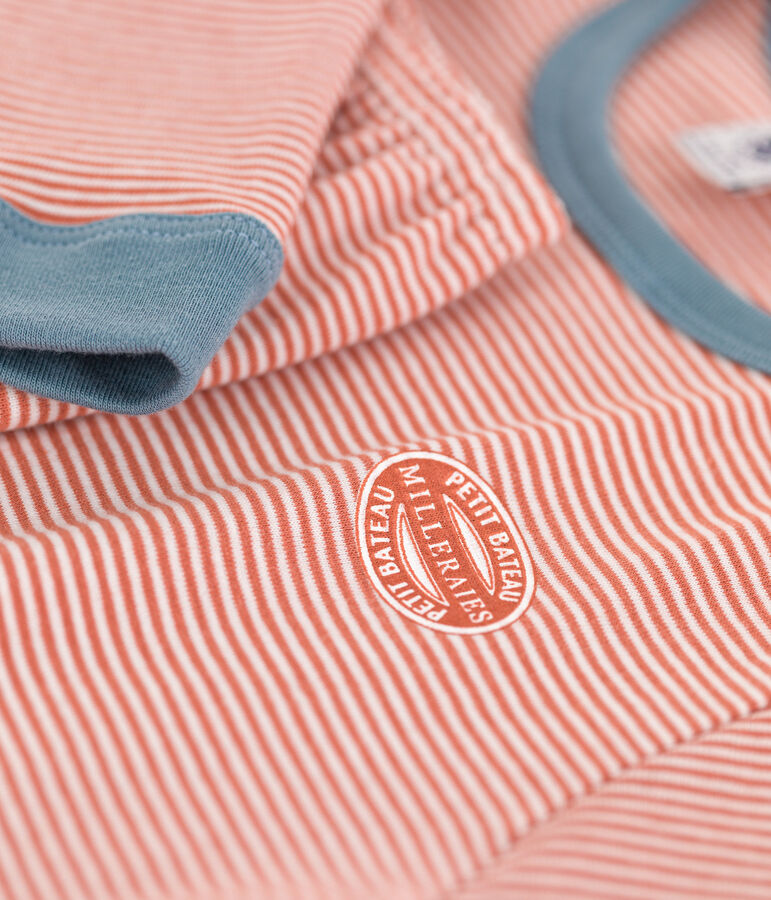 Pijama de algod&oacute;n milrayas para ni&ntilde;o/ni&ntilde;a rosa/blanco