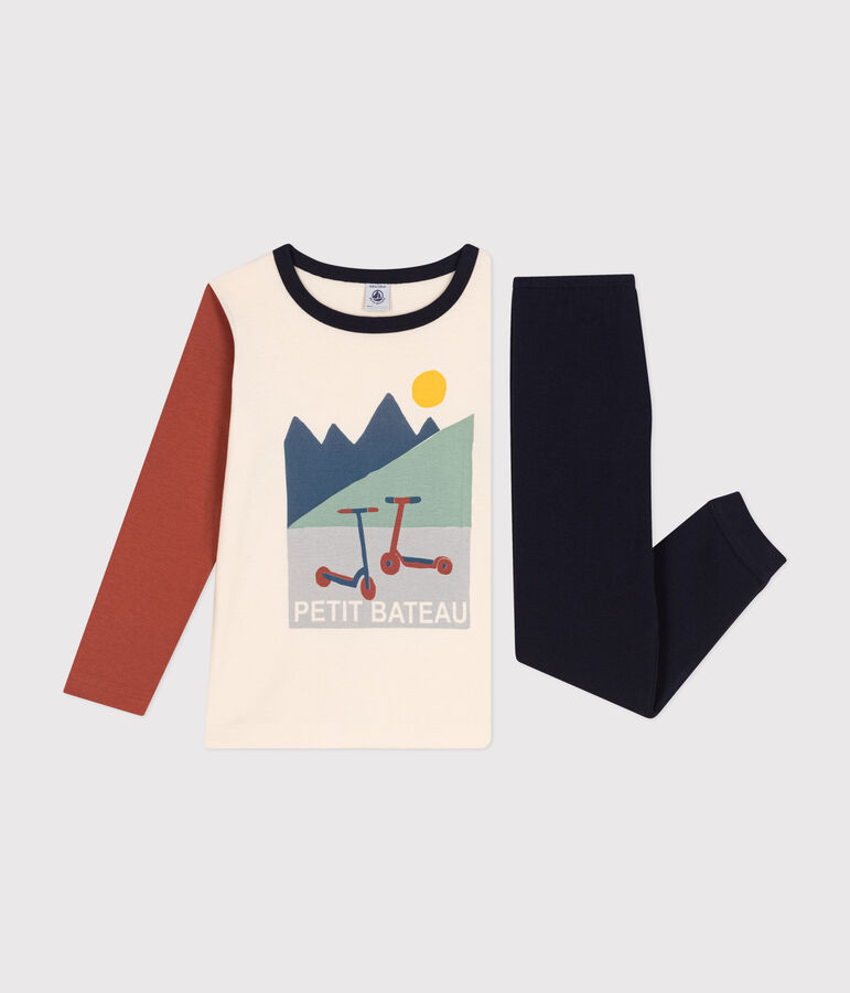 Pijama infantil liso con motivo de patinetes de algod&oacute;n azul/multicolor