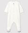 Pelele blanco de terciopelo de algodón orgánico con serigrafía de Petit Bateau blanco MARSHMALLOW/beige PERLIN
