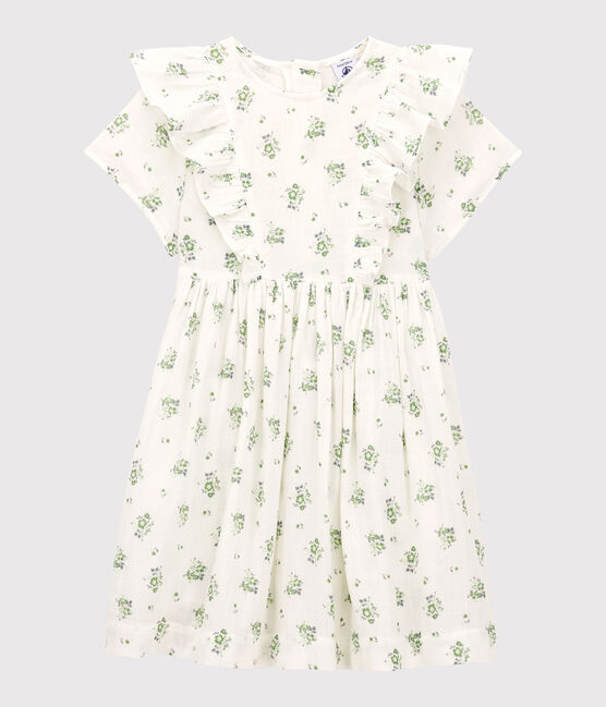 Vestido estampado de gasa de algodón orgánico de niña blanco MARSHMALLOW/blanco MULTICO