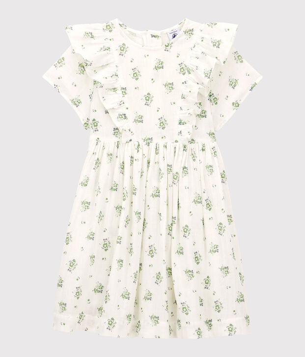 Vestido estampado de gasa de algod&oacute;n org&aacute;nico de ni&ntilde;a blanco/multicolor
