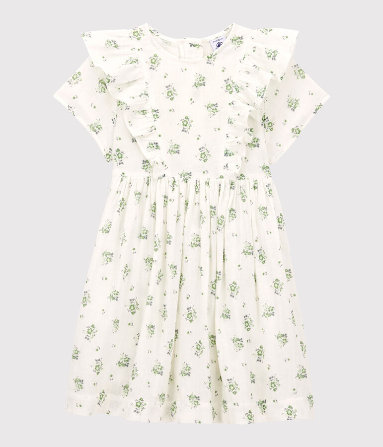 Vestido estampado de gasa de algod&oacute;n org&aacute;nico de ni&ntilde;a blanco/multicolor