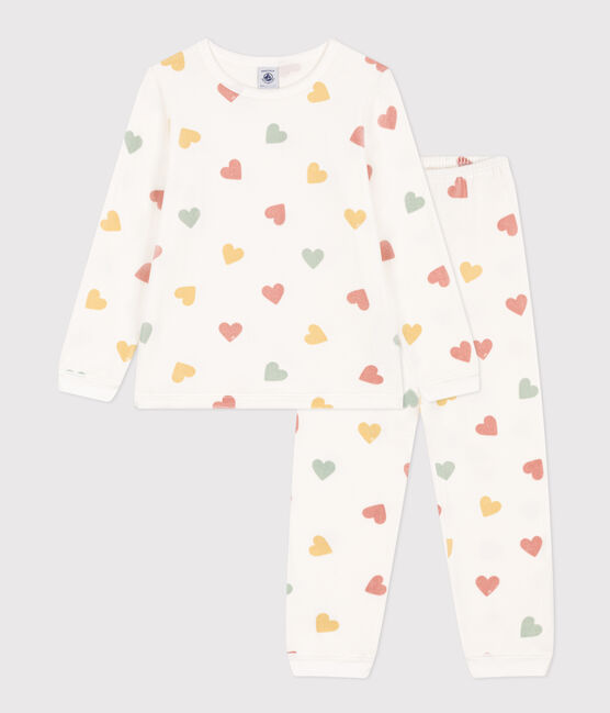 Pijama de terciopelo con corazón para niña blanco MARSHMALLOW/blanco MULTICO