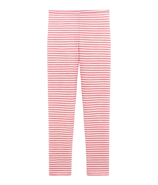 Legging para niña en lana y algodón rosa CHEEK/blanco MARSHMALLOW