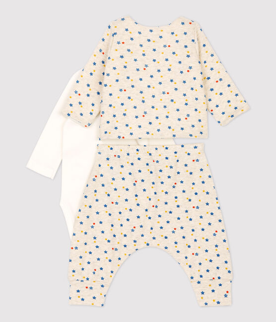 Conjunto de 3 prendas con estampado de estrellas multicolores de bebé niña de lana y algodón orgánico beige MONTELIMAR/blanco MULTICO
