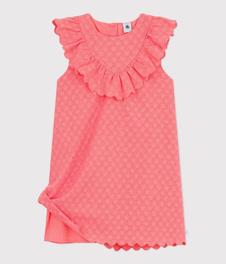 Vestido infantil de algod&oacute;n de manga corta con estampado de corazones rosa