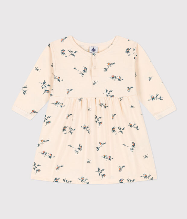 Vestido de manga larga de punto jersey de beb&eacute; crudo/multicolor