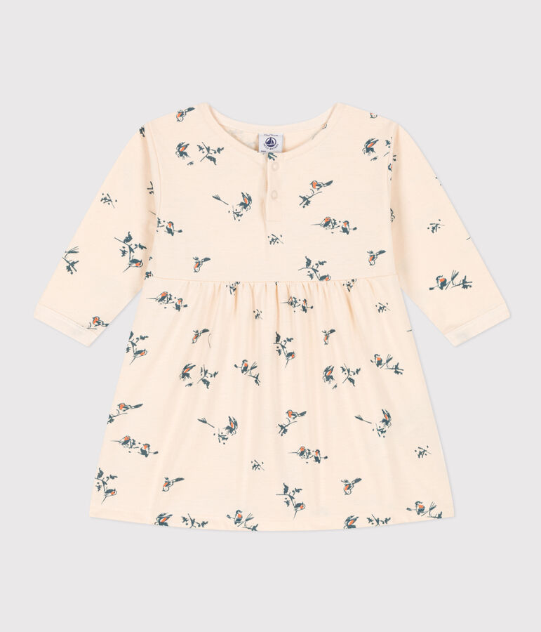 Vestido de manga larga de punto jersey de beb&eacute; crudo/multicolor