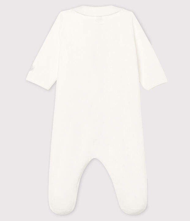 Pijama de terciopelo con cremallera para beb&eacute; blanco