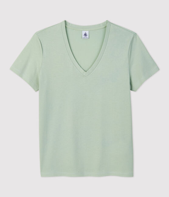Camiseta RECTA con cuello de pico de algodón orgánico de mujer verde HERBIER